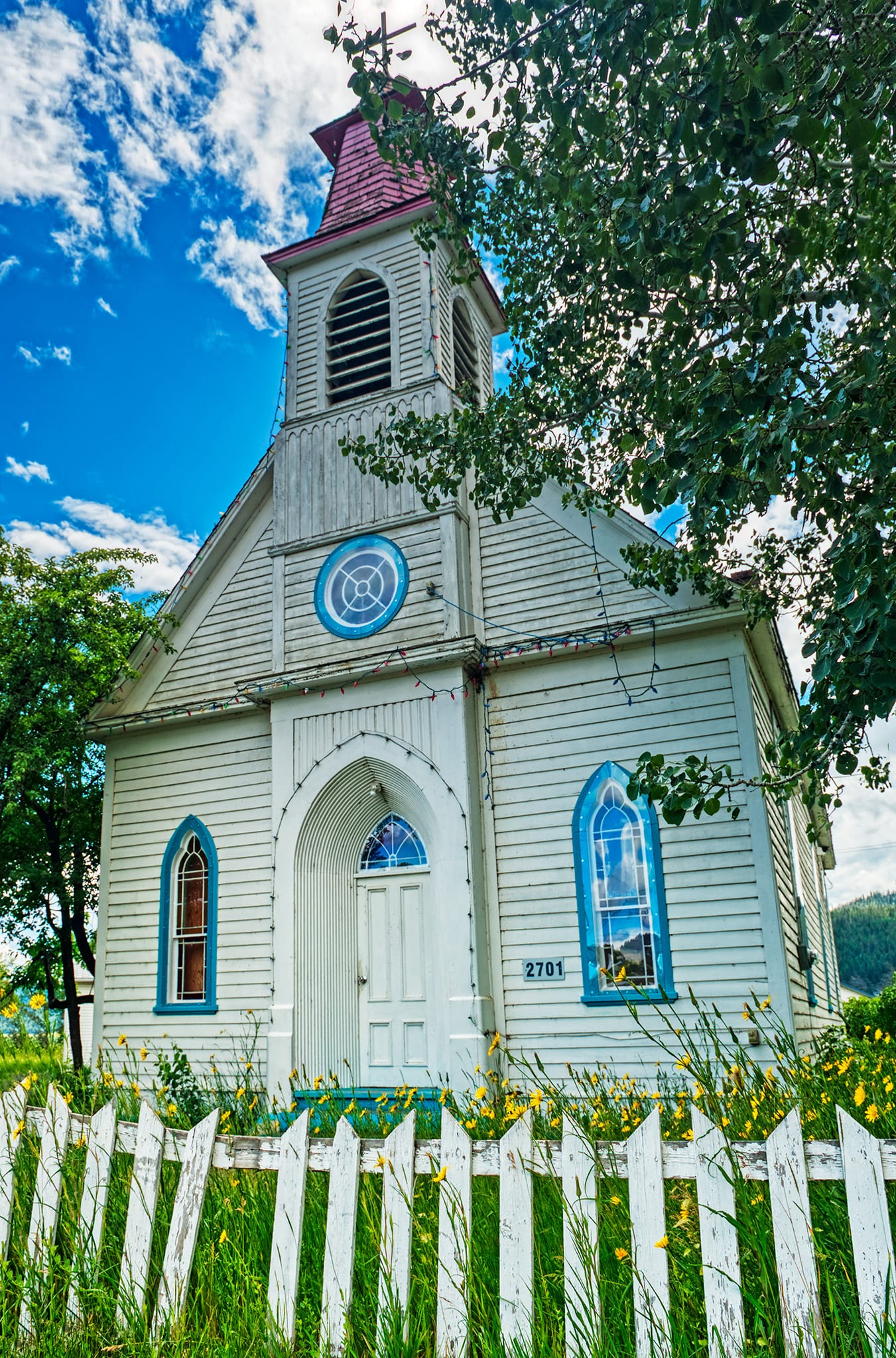 The historic Sugar Cane Church on the Williams Lake Indian Reservation #1 at the head of Williams Lake, British Columbia, Canada.
Last example of Cariboo-style Native villiage church architecture from this era, built 1895.
